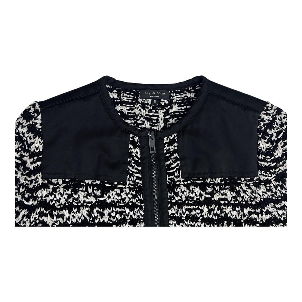 RAG & BONE M Viola Sweater Black White Ribbon Knit Zip Cardigan MSRP $495 - Picture 2 of 5